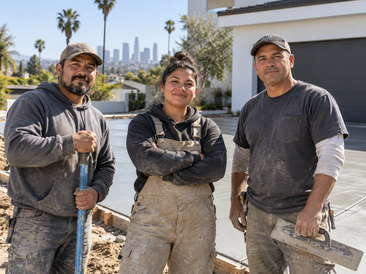 Los Concrete Contractors team at a residential project site in Los Angeles, California