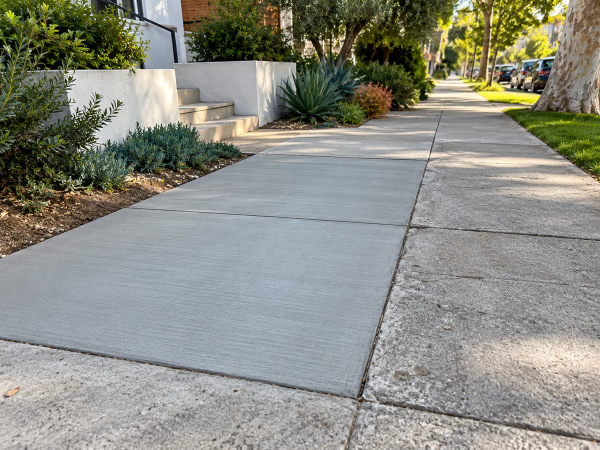 New concrete section replacement installed beside an existing slab in Los Angeles