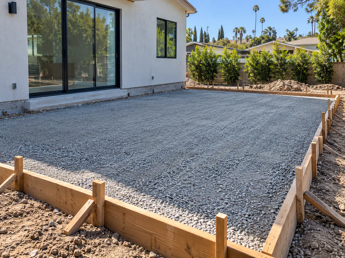 Concrete slab base preparation and compaction for a residential project in Los Angeles, CA
